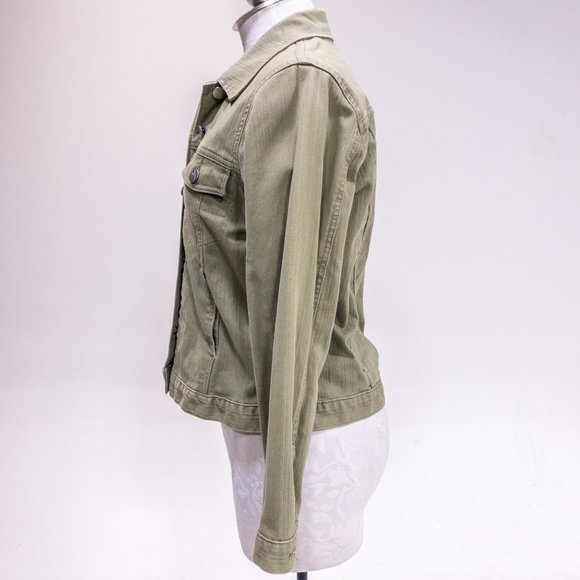 Anthropologie S Cotton Jean Jacket Light Green Tan Grey - Picture 7 of 14